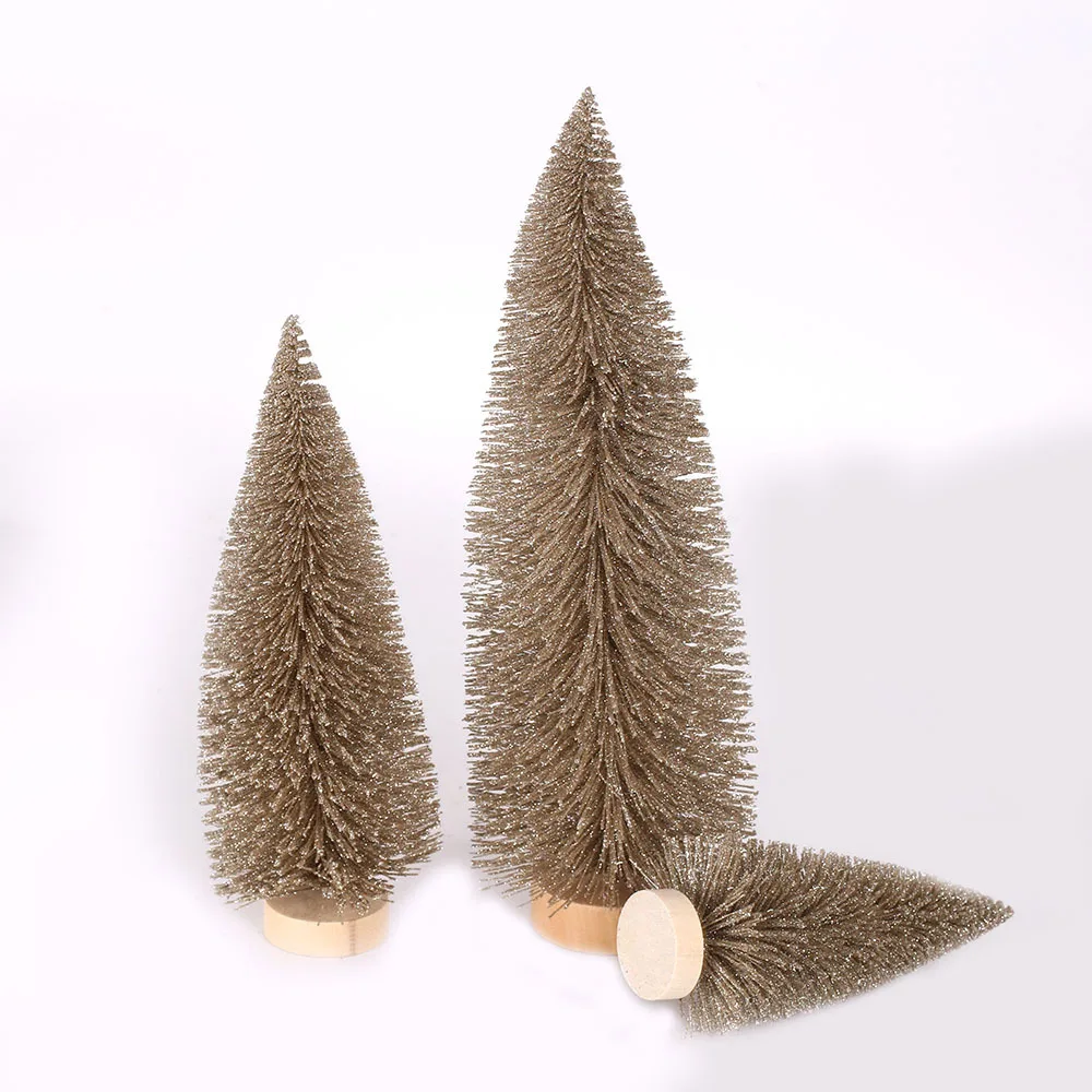 Mini Sisal Trees Artificial Small Christmas Trees Bottle Brush Brown Wood Table Top Tree Craft for Christmas Decoration