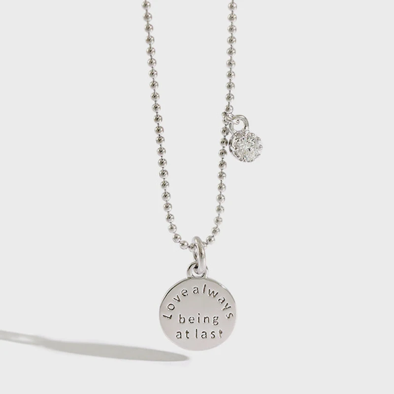 925 Sterling Silver Zircon Letter Pendants Initial Necklace Bead Chain Simple Men Coin Necklaces For Women