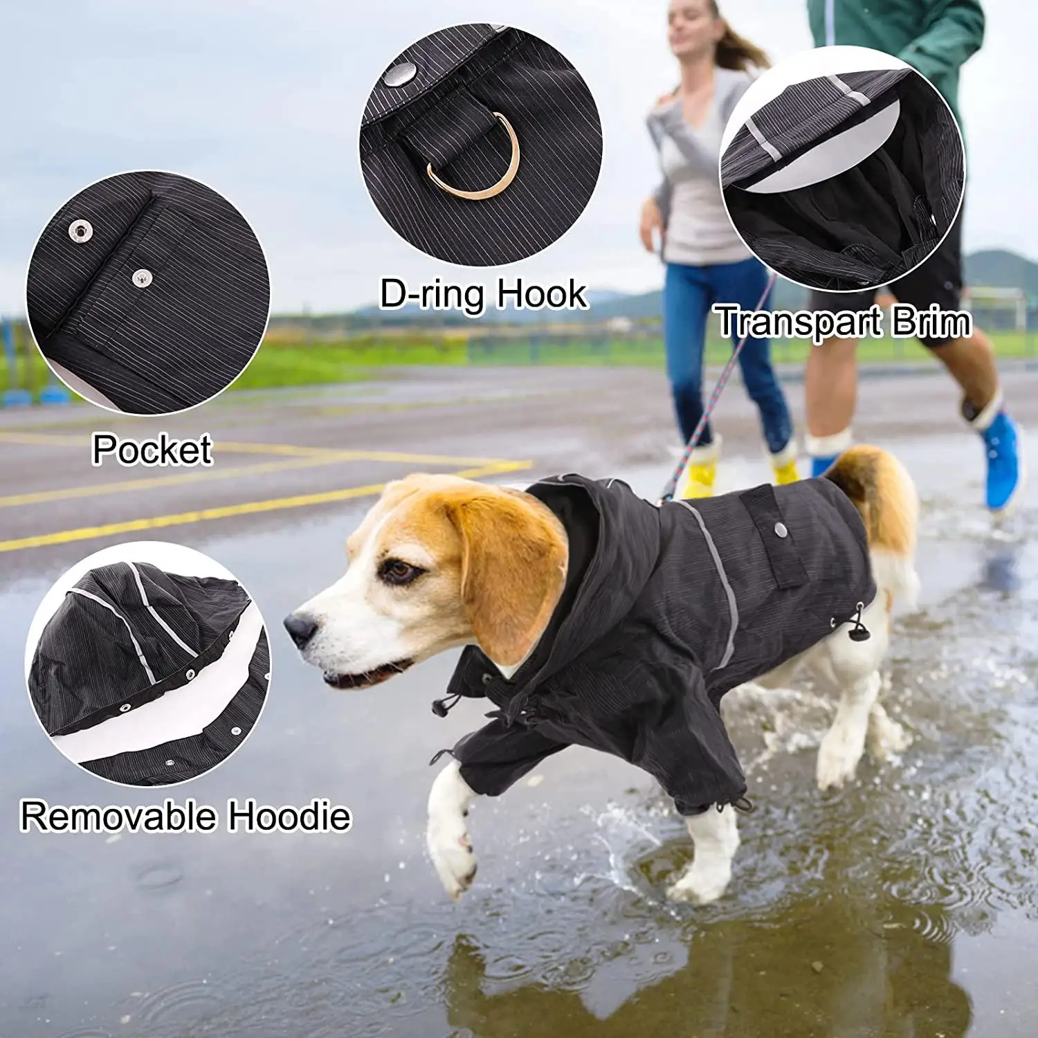 Dog Rain Coat, Pet Lightweight Waterproof  Jacket with Transparent, Reflective    Slicker coat with Leash Hole