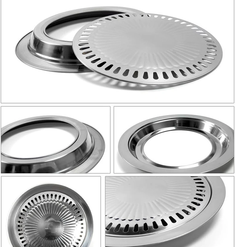 DAPHYLA BBQ Non-stick Round Barbecue Grill Pan, Smokeless Barbecue Plate for Indoor Outdoor Grilling Pan, Stovetop Grill Pan,