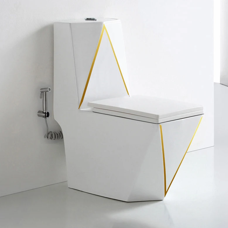 Luxury sanitary ware modern water closet bathroom commode toilet bowl ceramic white gold wc one piece toilet