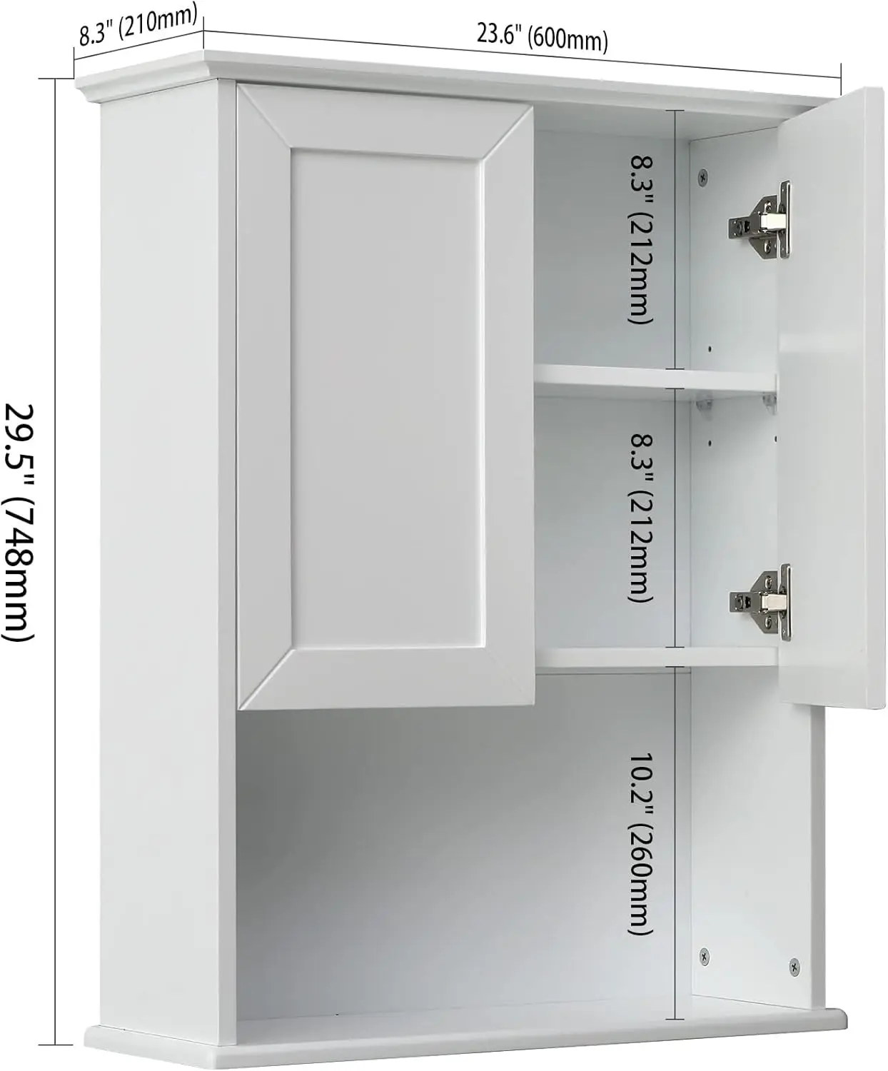 Bathroom Wall Cabinet Wooden Medicine Cabinet Buffering Hinge MDF Material Over Toilet Storage 23x29