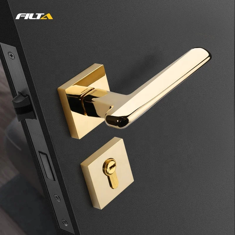 Straight Bar Door Handle Safety Black Simple Zinc Alloy Interior Door Handle Lever Lock With Mortise Lock