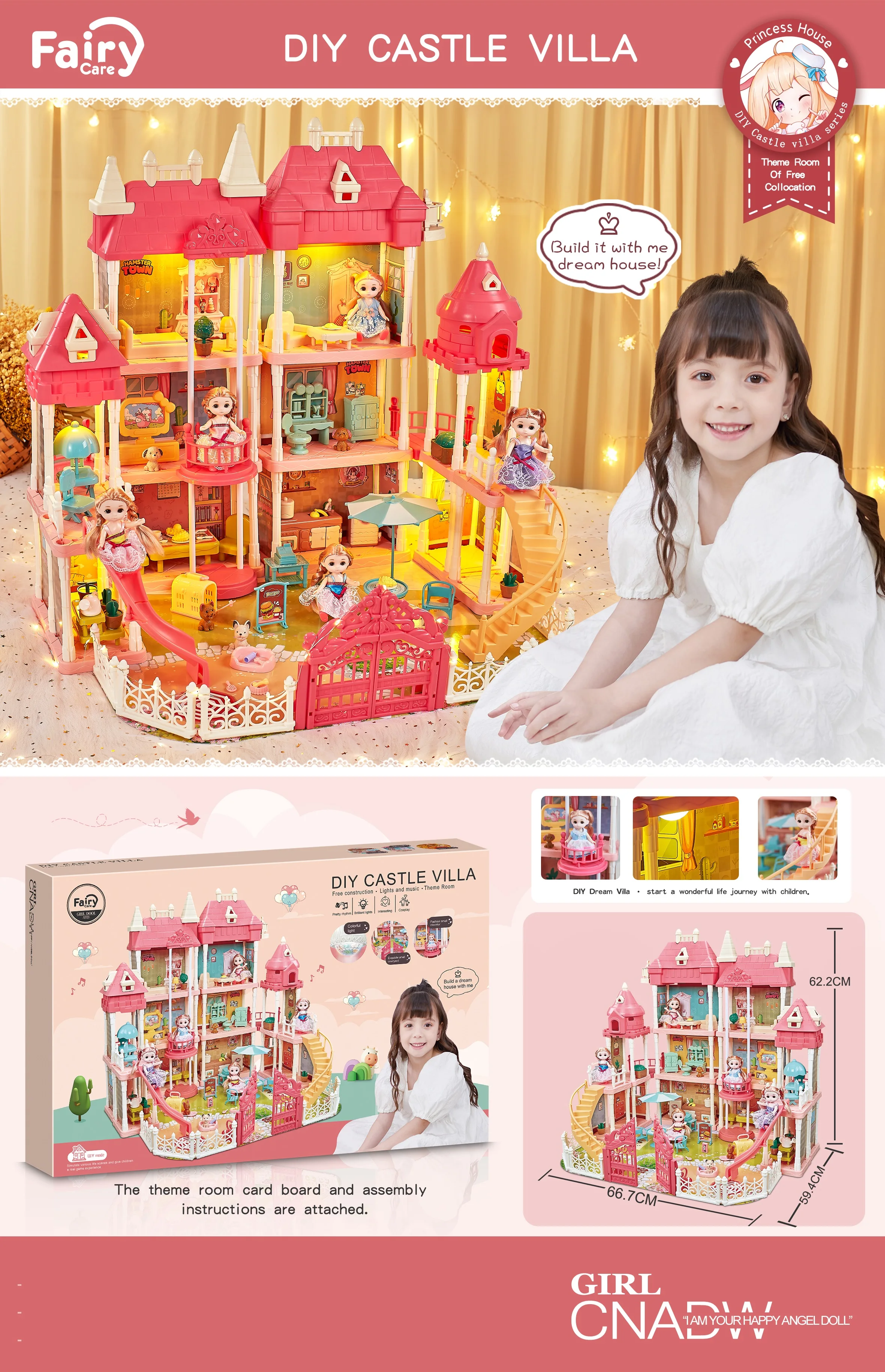 2023 Luxury DIY Rabbit Doll Big House Castle Villa Toy Set Miniature Furniture Bunny Play House Toys For Girls Birthday Gifts