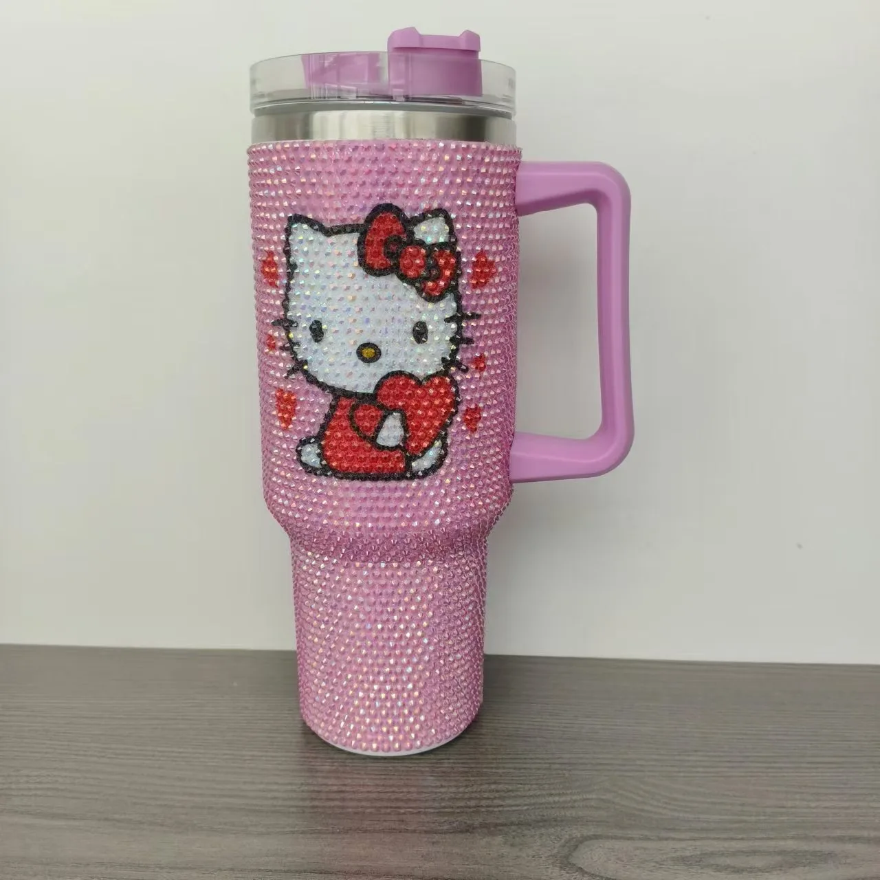 Botu Rhinestone Tumbler 40oz Handle Water Cups Creative Cartoon Kt Cat Diamond Crystal Tableware Portable Outdoor Water Cup
