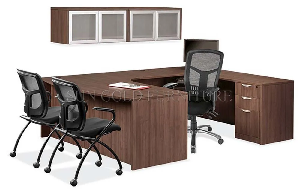 Modern luxury office desk u shape desks with bookcase