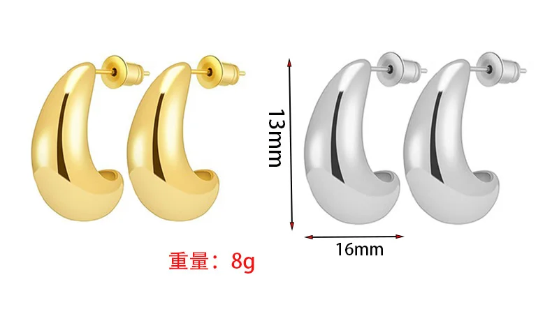 Water Drop Stud Earring for Women Stainless Steel Chunky Gold Silver Plated Hoop Earrings