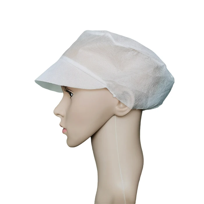 Wholesale 4 pleats pp non woven disposable peaked bouffant caps with brim for food factory