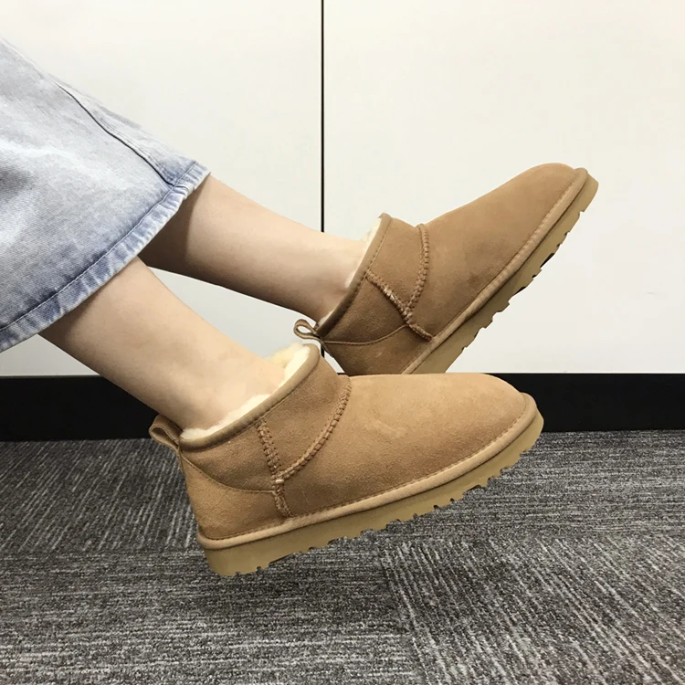 Logo Custom Winter Snow Boots Plus Size 44 Brands Design Ugh Cowhide Leather Fur Women Snow Boot