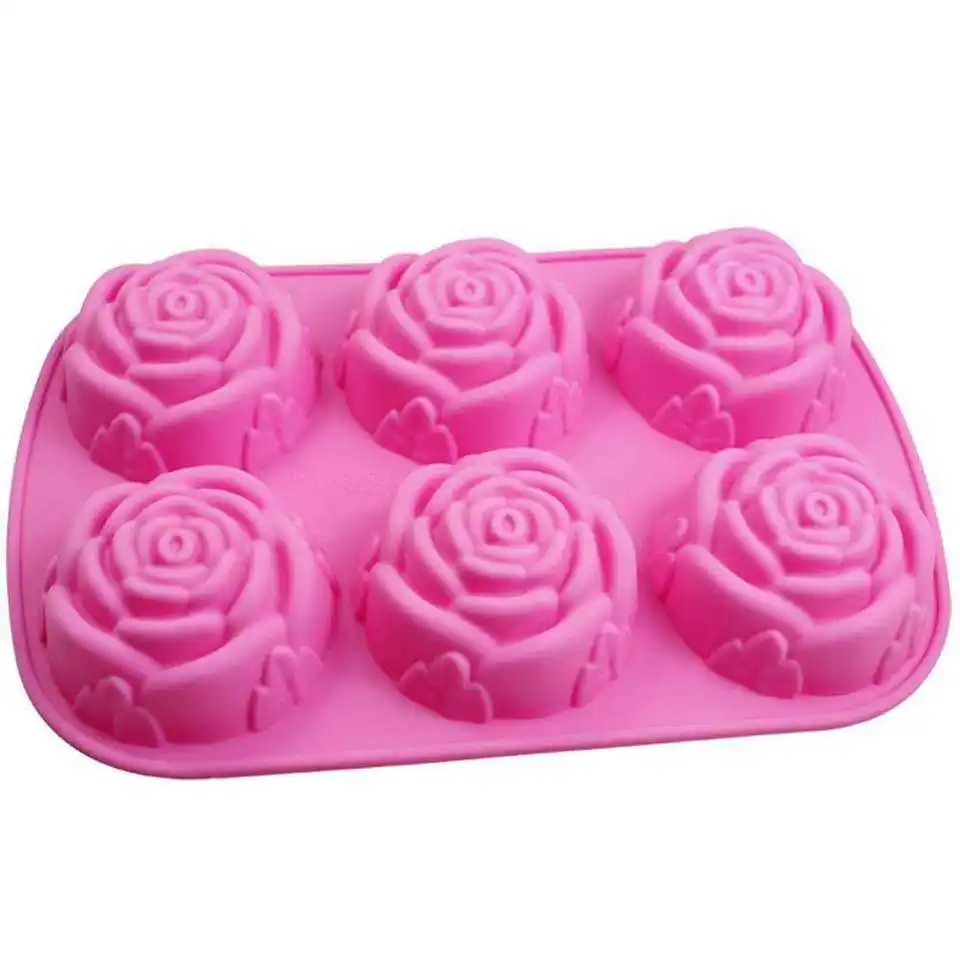 High Quality 6 Cavity Silicone baking pan chocolate mold rose shape buddy moon cake mold kitchen tool