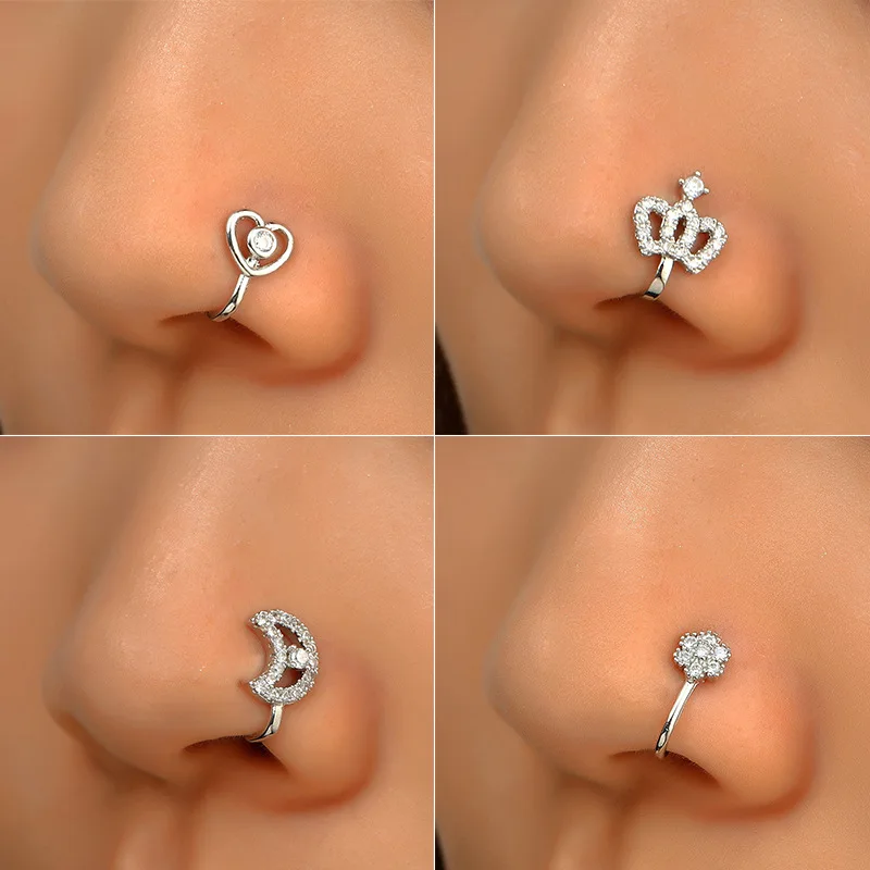 Wholesale Silver Body Jewelry Christmas Gift Idea Snow Bunny Butterfly Faux Nose Ring Cuff CZ Non-Piercing Nose Clip with Style