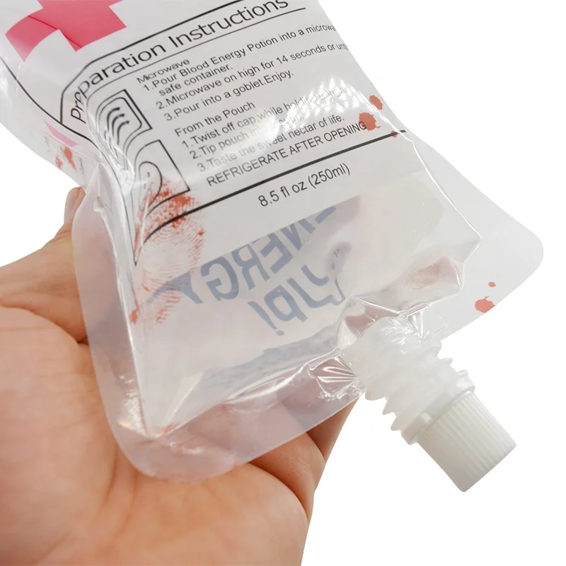 100 pcs Funny Blood Bags Empty Blood Vampire Spout bag,Juice Drinking Spout Pouch,Club,Bar,Cocktail,Halloween Party Usage
