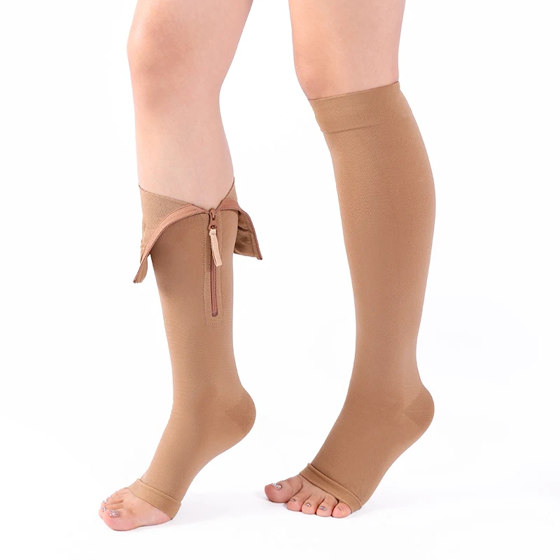 Graduated Zippered Knee High Compression Stocking Prevent Deep Venous Thrombosis Medical Compression Stockings With Zipper