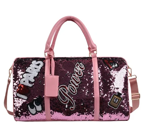 
Custom Logo sequin duffel bag leather travel bag travel duffel bag 