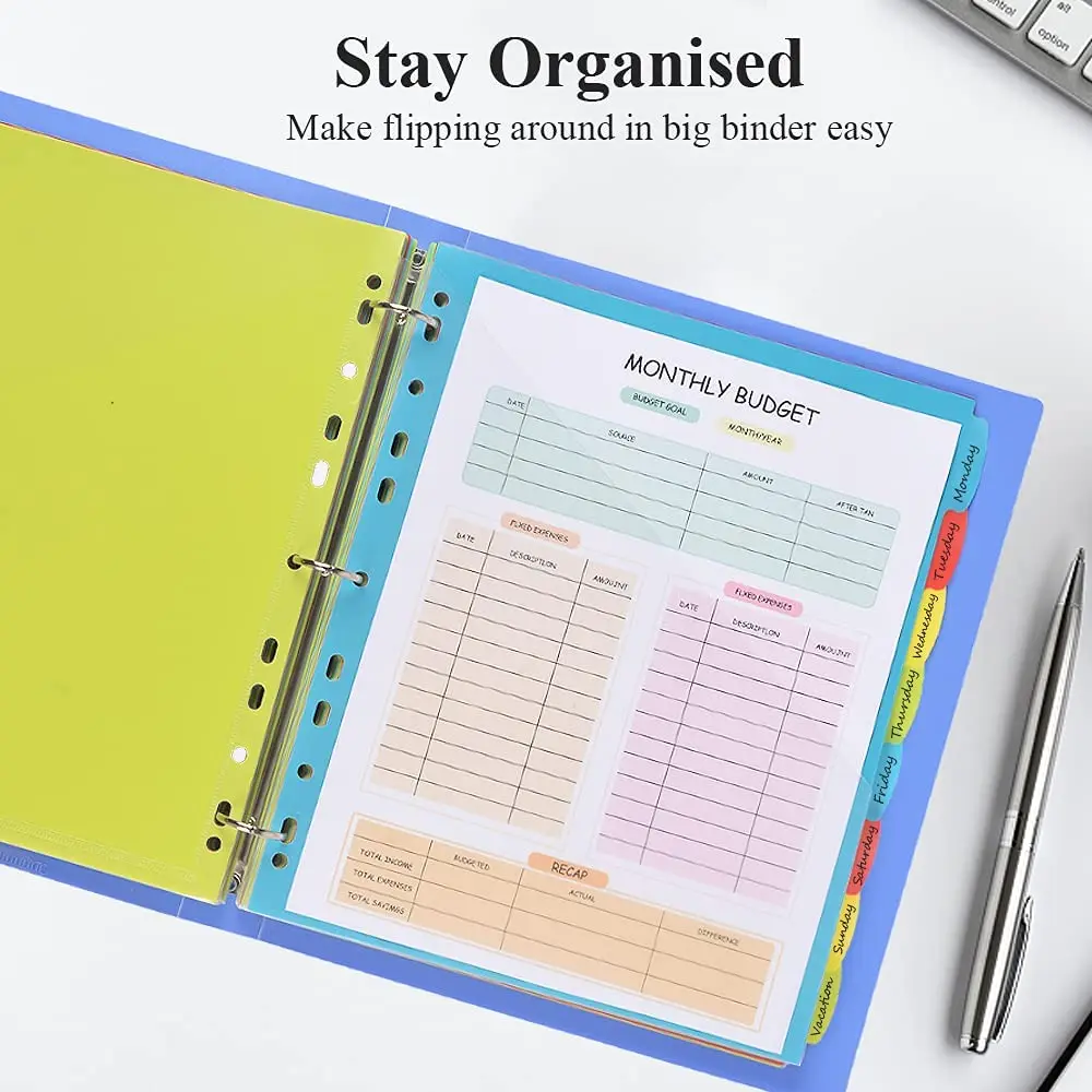 Office Stationery Supplier Custom Color Pp 3 Hole Ring Binder Index Divider A4 A5 Plastic File Dividers