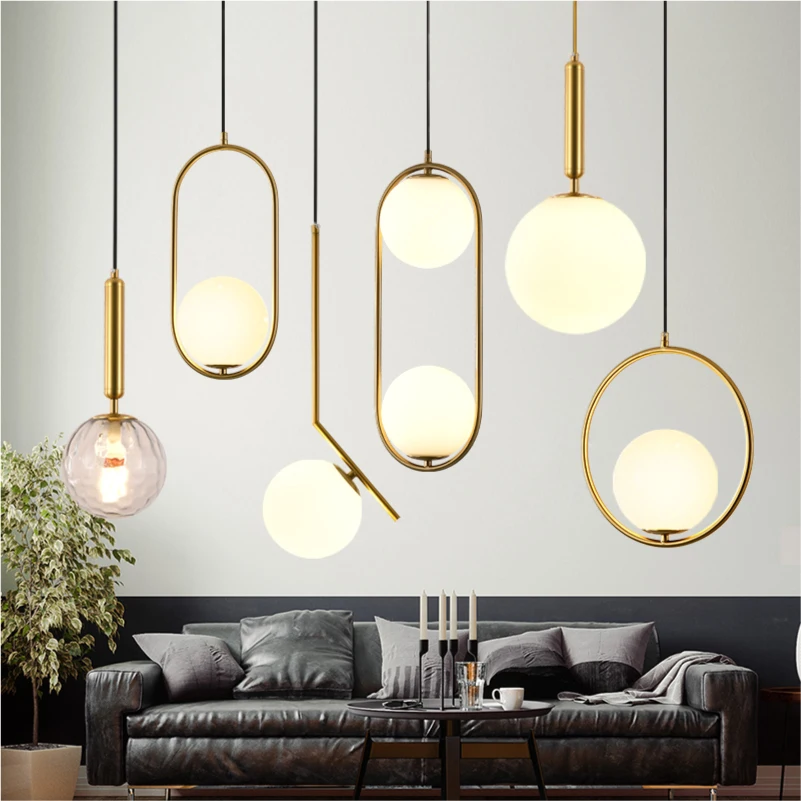 Glass Ball Pendent Light Small Gold Black Nordic Lamp Restaurant Bar Bedroom Shop Hanging Lighting Modern