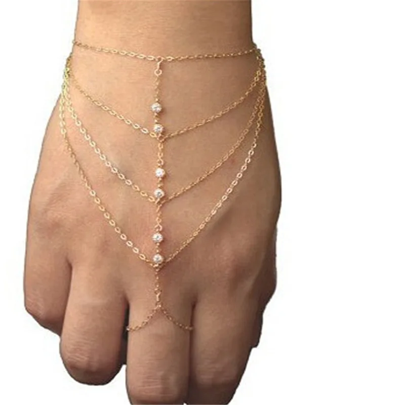 Модный золотой браслет Женский многослойный с кристаллами