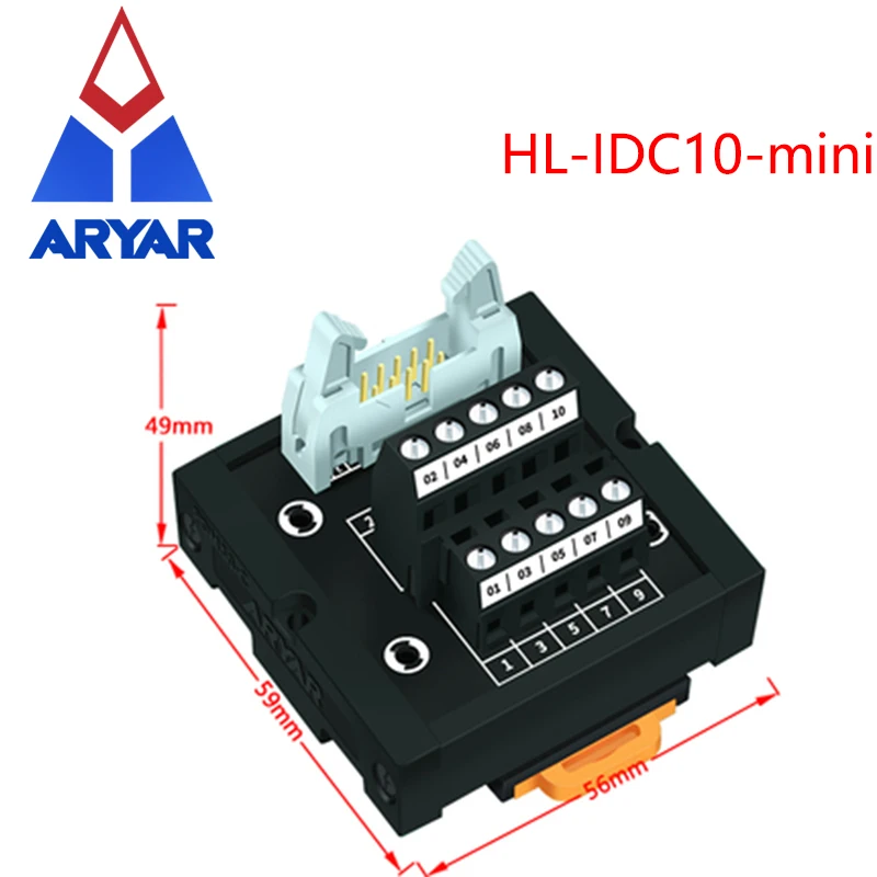 IDC10 Mini male terminal block breakout board IDC10 Mini connector PLC relay adapter DIN Rail Mounting IDC10 Mini Breakout board