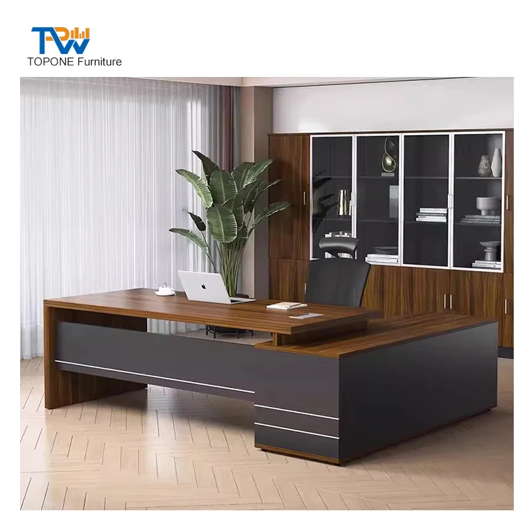Cheap price modern simple style MDF material L shape boss ceo office desk executive desk with cabinet