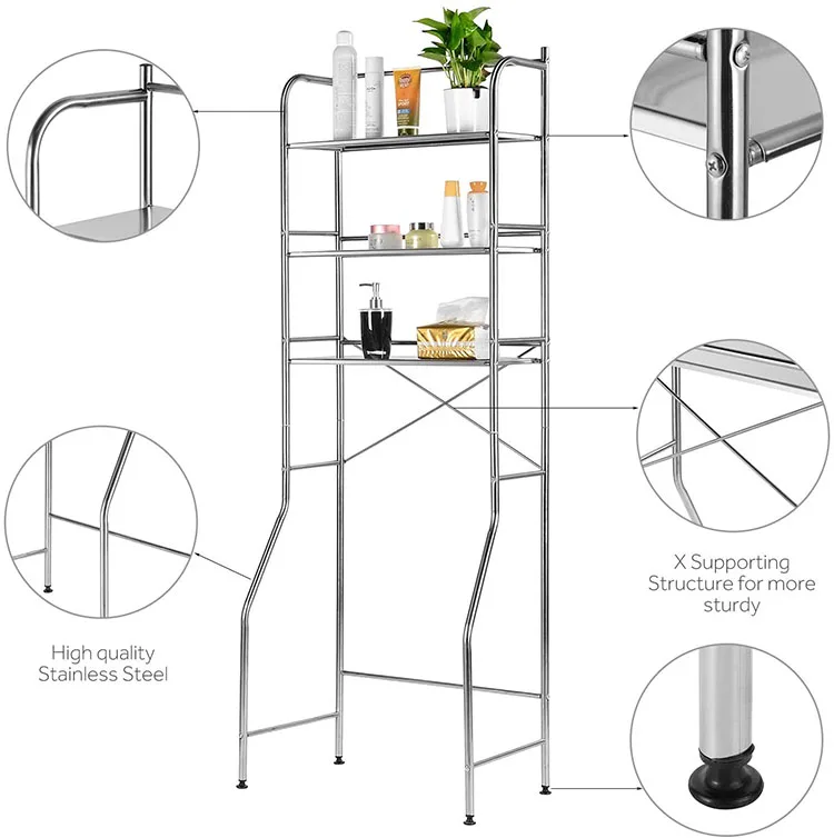 3-Tier Over The Toilet Shelf Stainless Steel Bathroom Organizer  Space Saver, 3-Tier Over The Toilet Storage Rack