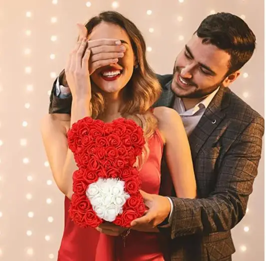 Love Coloured Plush Toy Roses flower For Bear With Gift Package Box 25cm Mini Pearl Little Bunny Rose Bears Heart Rose Bear