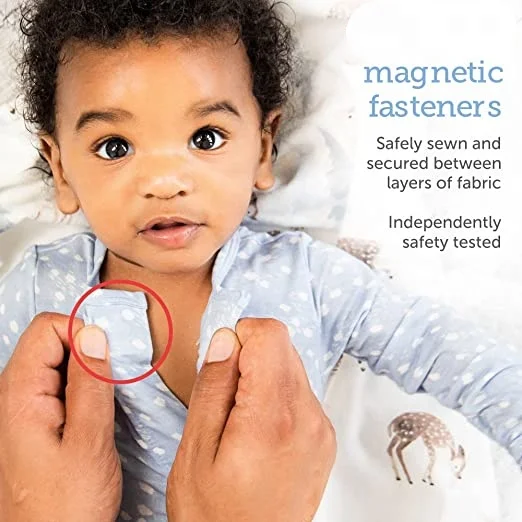 Custom Newborn Baby Clothes Sleeper Infant Bodysuit Magnetic Snap Fastener Buttons Rompers Easy Close One Piece Footie Pajamas