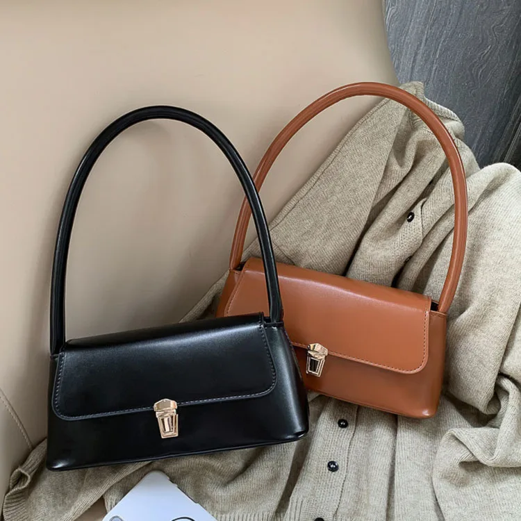 2024 Vintage Design Women Underarm Bags Solid Color Pu Leather Shoulder Designer Ladies Handbags Luxury Purses