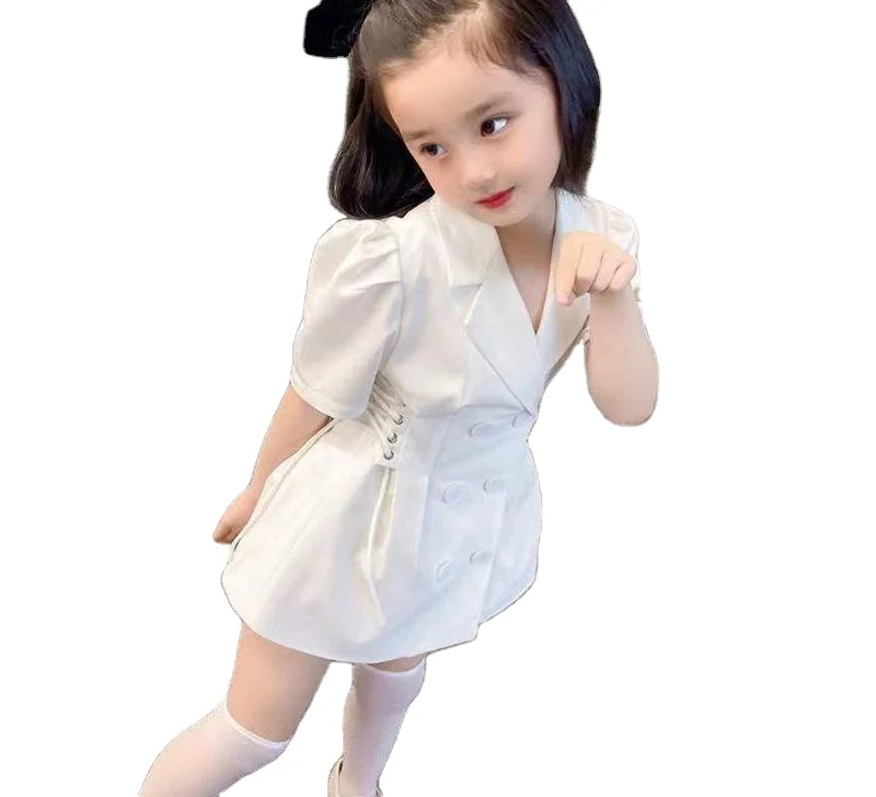 Summer style girls waist princess dress girls fashion bubble sleeve suit dress