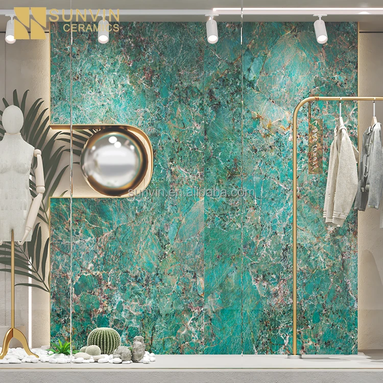 China front wall tiles design Bright Green Glossy Glazed Polished Porcelain Coercial Sintered Stone Tiles For Bathroom