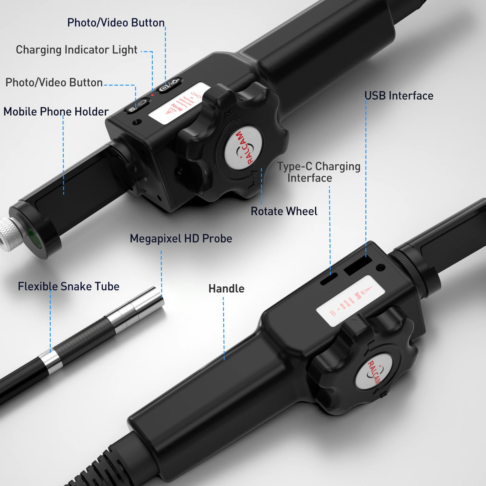 High Quality Endoscope Monitor 5.5Mm 1Mp Probe Endoscopic Mobile 2 Ways Engine Inspection Borescope