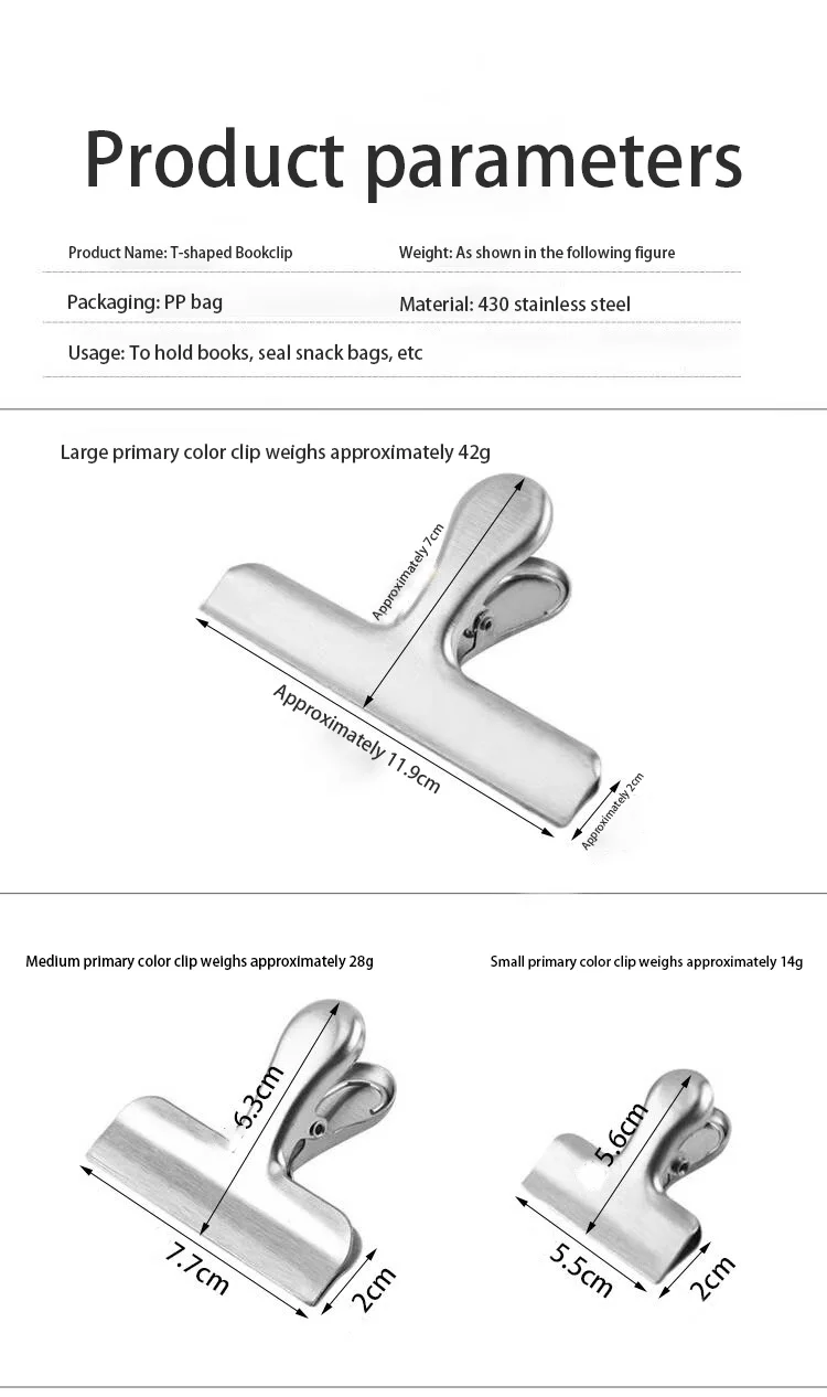 Stainless steel clip, iron clip, sealing clip, steel clip, metal file, stationery, office clip, bill clip,size11.9cm