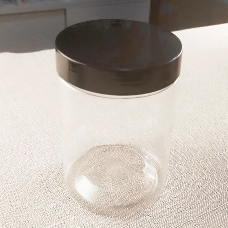 Wholesale  clear PET Plastic Jar manufactures canister with Black white plastic  aluminum Lid for skin care cream