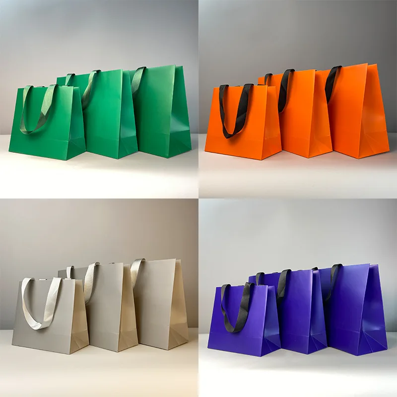 Paper Bag Custom Printed logo Luxury Clothing Shopping Paper Bags Boutique Recyclable Gift Bag With Ribbon rope