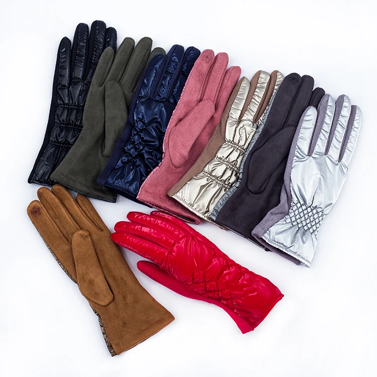 Wholesale winter stylish women gloves wash free down  cotton riding gloves embroidered touchscreen  gloves