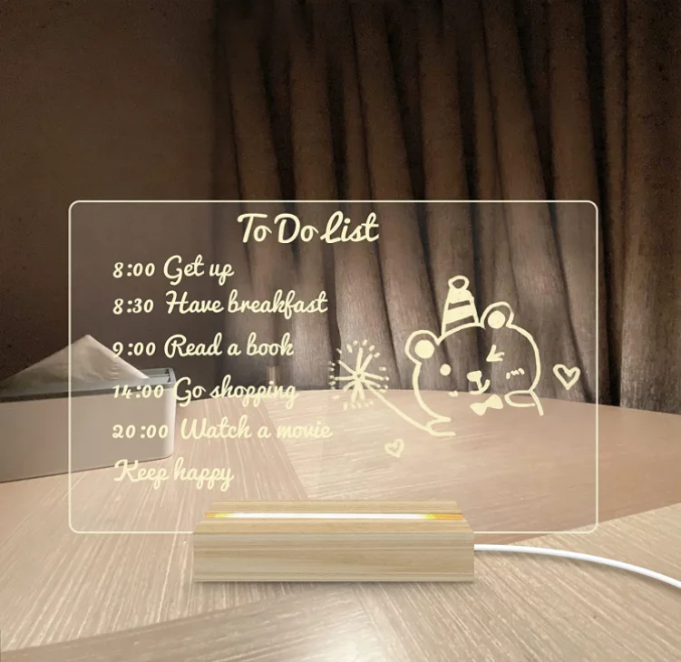 Clear LED Light Up Stand Note Board Refrigerator Acrylic Dry Erase Board