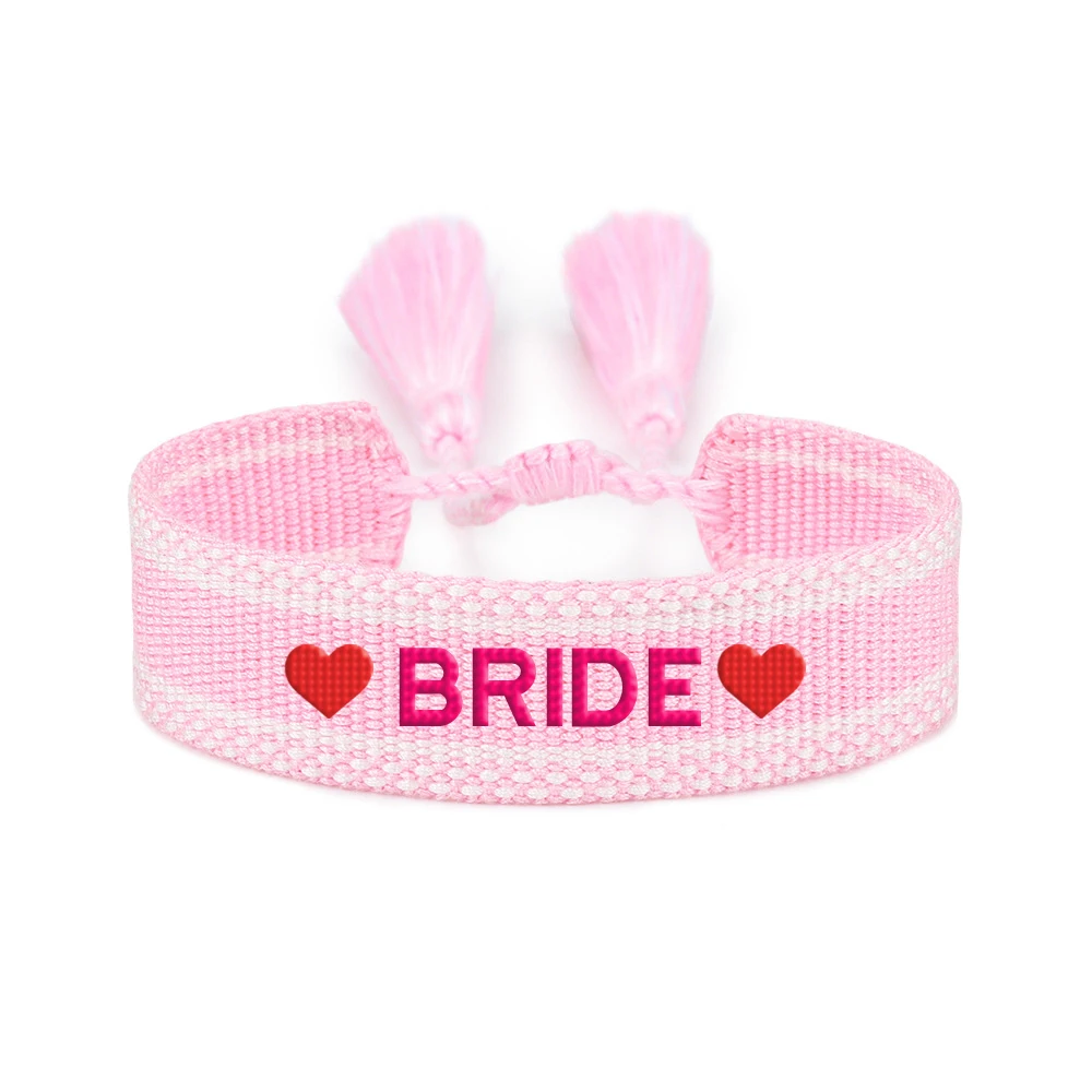 Bride Bridal BRIDESBABE BRIDESMAID Embroidery Letters Word Wedding Woven Adjustable Tassel Bracelets