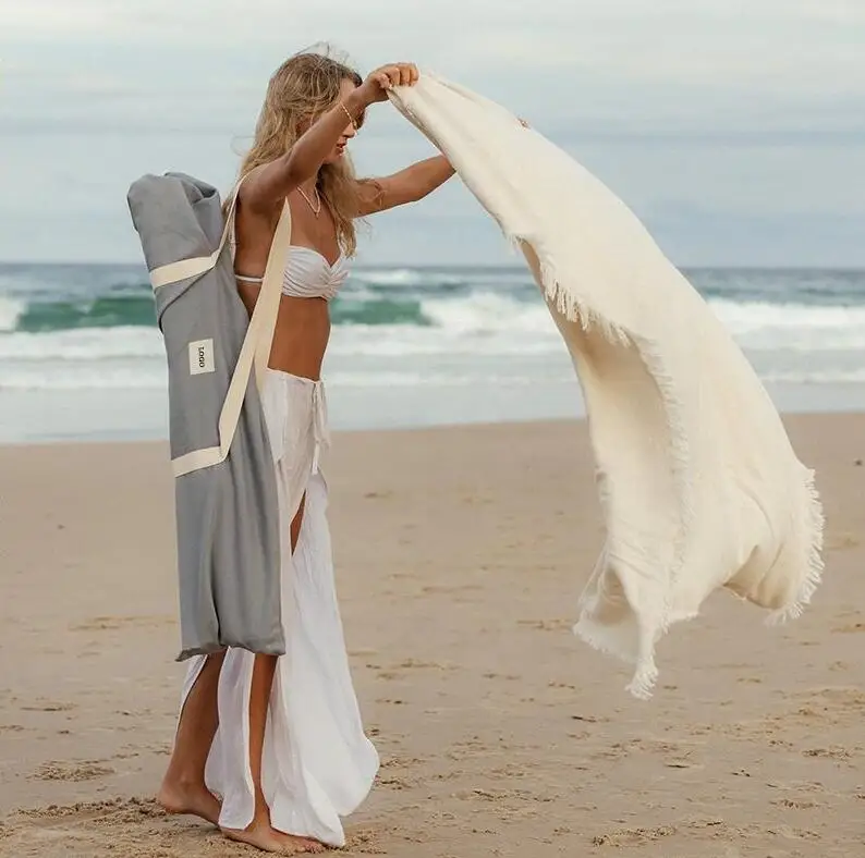 BR Large Sand free Waterproof 2 Adult Padded Beach Mat Chairs Picnic Blanket Outdoor Wooden Frame Canvas Sun Bed Lounge Recliner