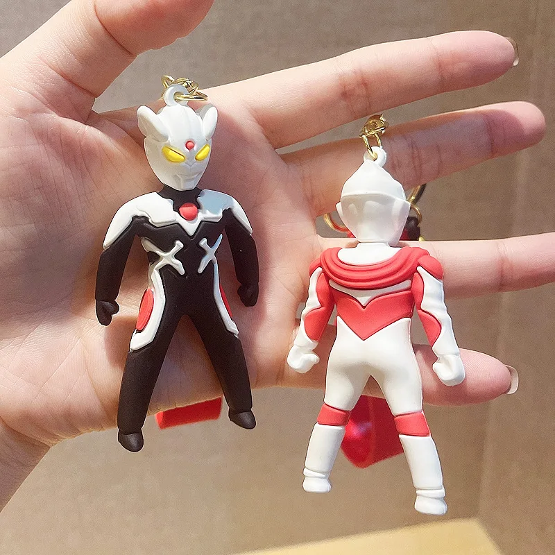 Funny 3D Cartoon Ultraman Keychains with Wrist Strap Wholesale Custom Bag Decoration Doll Pendant Keyrings Gift