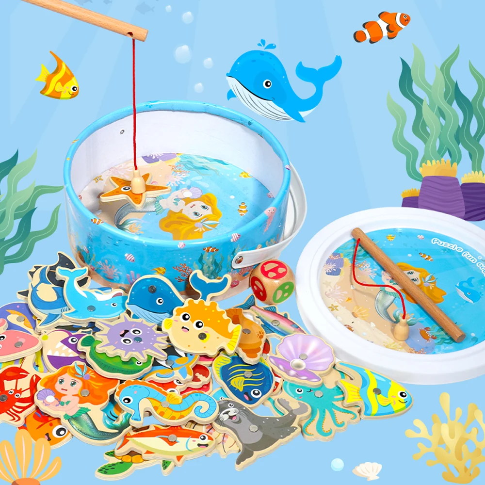 Wood Kids Pretend Fishing Toy Fine Motor Skill Learning Toys Fishing Toy