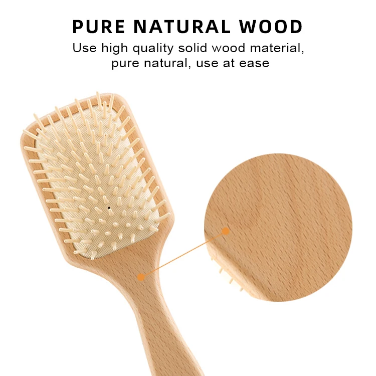 Personalized Private Label Detangling Cushion Paddle Round Comb All Purpose Hairbrush Kit Natural Wooden Hair Massage Brush Set