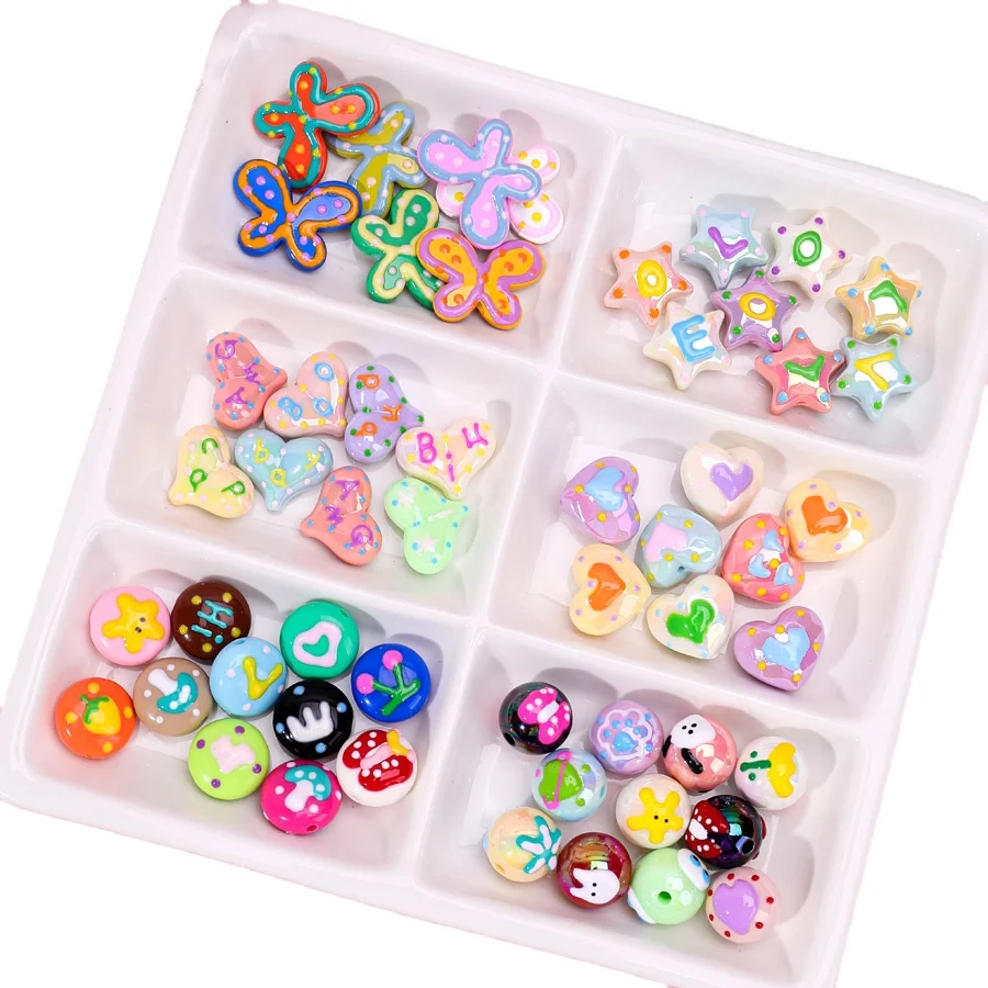 Cross Border Acrylic Cream Style DIY Accessories Cartoon Bracelet Material Glow-In-The-Dark Beaded Hand-Painted Loose Beads