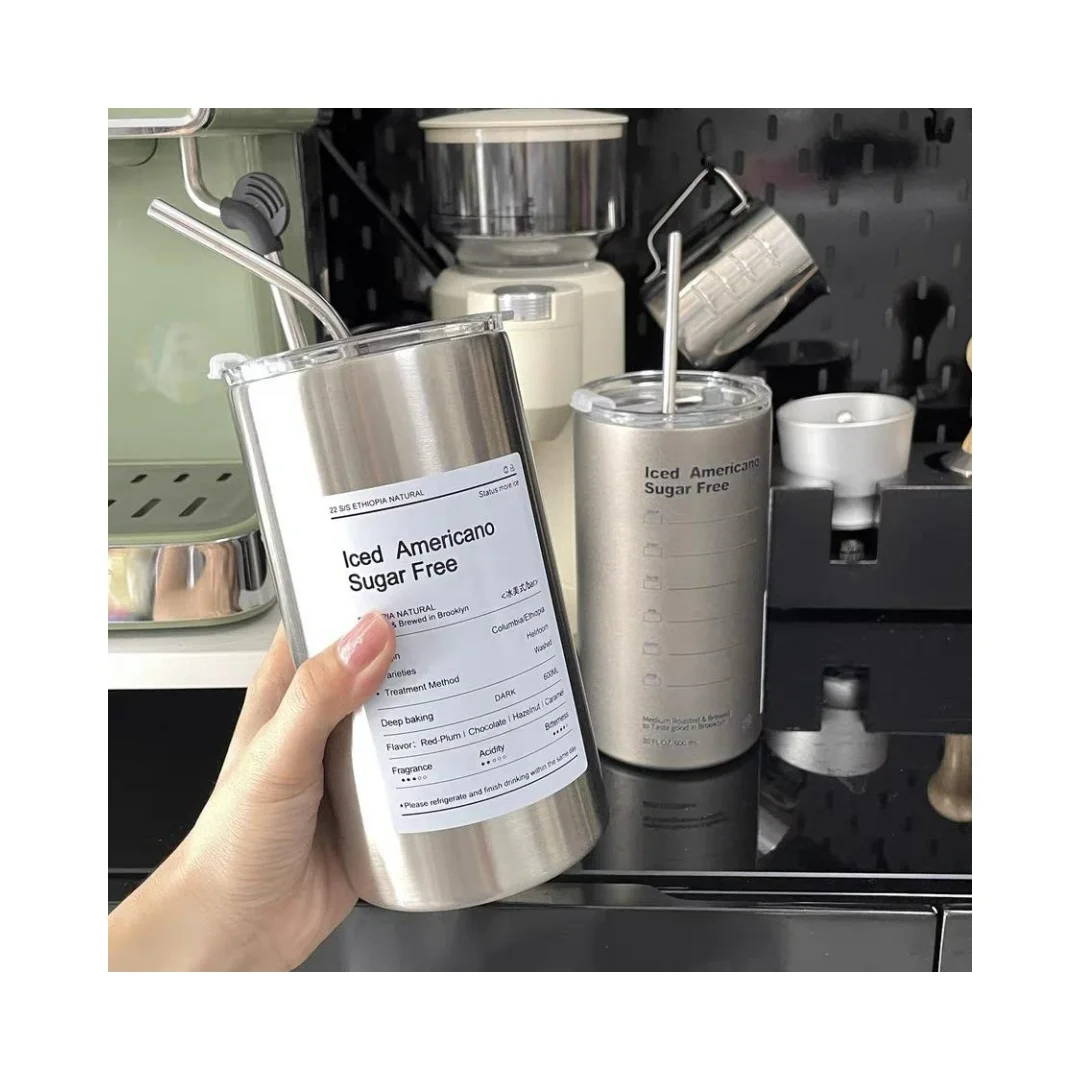 Wholesale 20oz Double Wall Stainless Steel Tumbler Skinny Coffee Mug Vacuum Insulation Water Bottle Plastic Lid Straw Beer