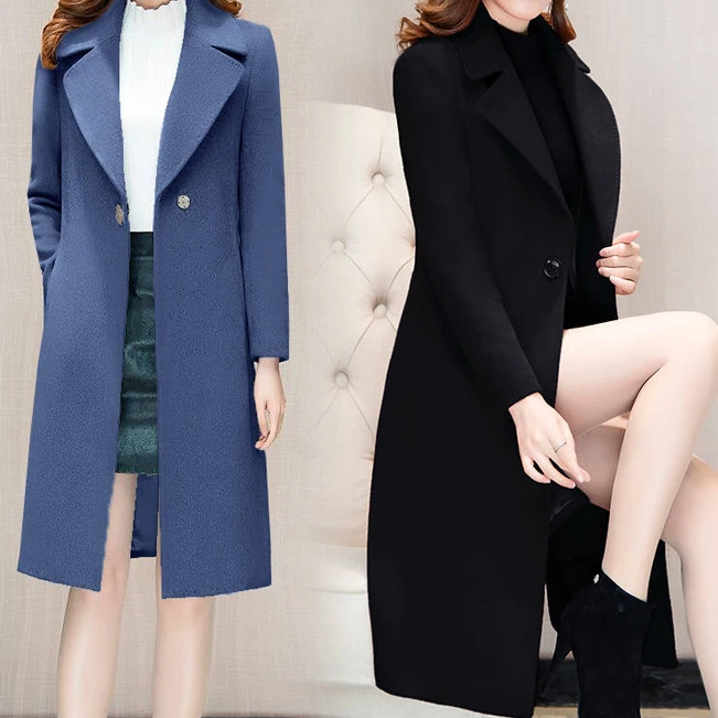 2023 Wholesale New Fashion Custom Elegant Turn Down Collar Wool Coats Solid Color Belted Long Cashmere Coat Women