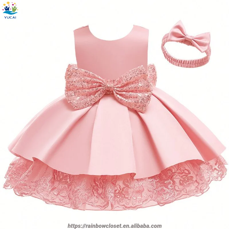 High Quality Kids Fashion Sleeveless Solid color Kids Fashion Evening Princess Lace Puff Party Girl Dress