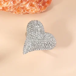 Fashion Retro Personality Lively Alloy Love Heart Full Diamond Open Adjustable Ring Accessories