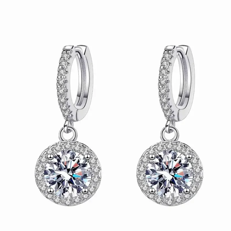 Redleaf New Product Small Size Round Brilliant Cut Moissanite Earring 1ct 925 Sterling Silver Round drop hoop earrings For Gift