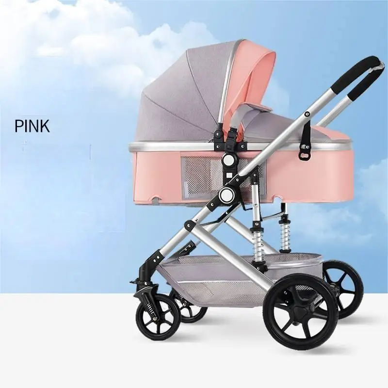 JXB Hot Selling Style High Landscape Five-Point Seat Belt Flat Lay Two-Way Baby Stroller With Large Storage Basket