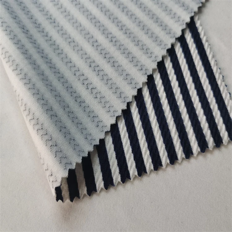 Navy regular line printing on white ant fleece polyester fabric printing knitting fabric