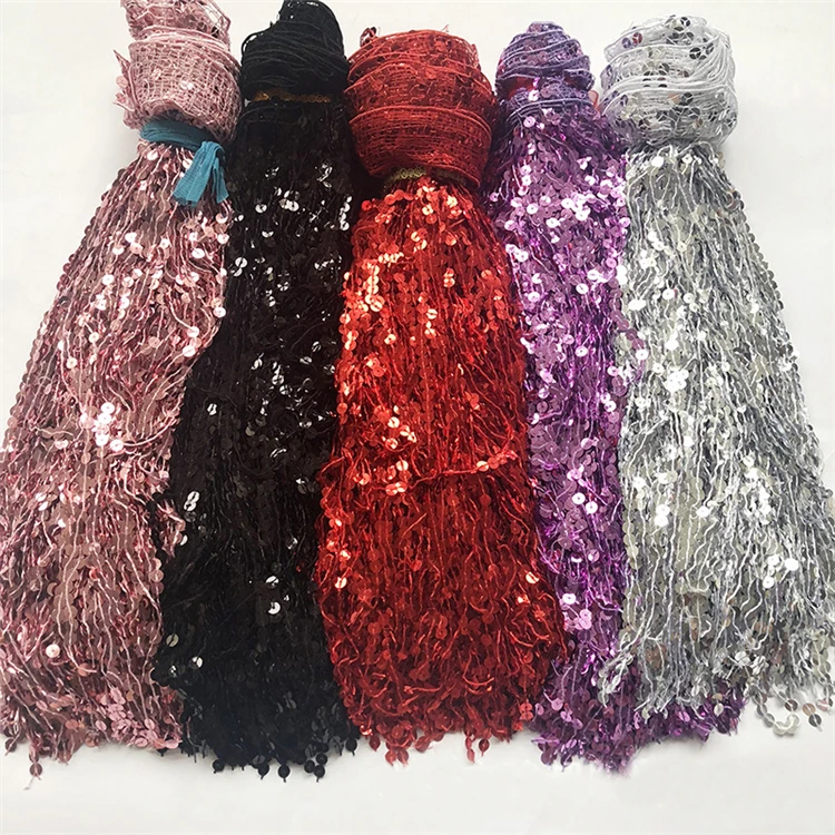 40 cm Laser Paillette Encryption Flat Sequin Tassel Fringe Lace Trimming For Boho Belly Dance Dress