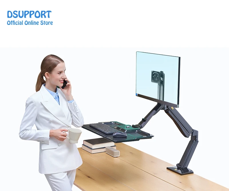 NB40 Ergonomic Height Adjust Computer Sit Stand Workstation 22-32 Inch Monitor Mount Bracket with Keyboard Plate Desk Stand